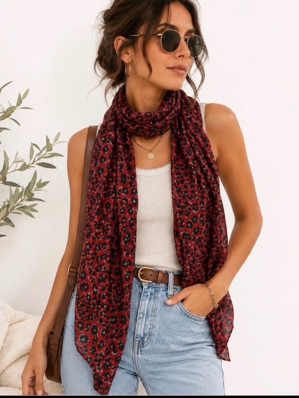 Nordstrom Wrap Scarf Lightweight Leopard Print Red and Black Shawl One Size - Picture 9 of 9